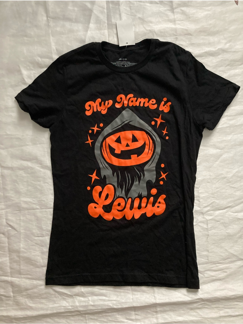 Black T-Shirt Halloween-themed My Name is Lewis" Size Small